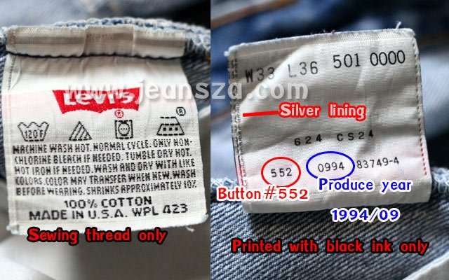 JeansZa - Levi's bat wing care instruction label.